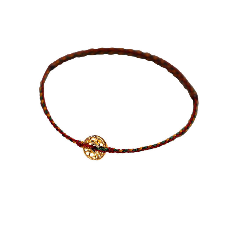 Handmade Copper Coins Charm Connection Braided String Adjustable Bracelet Anklet