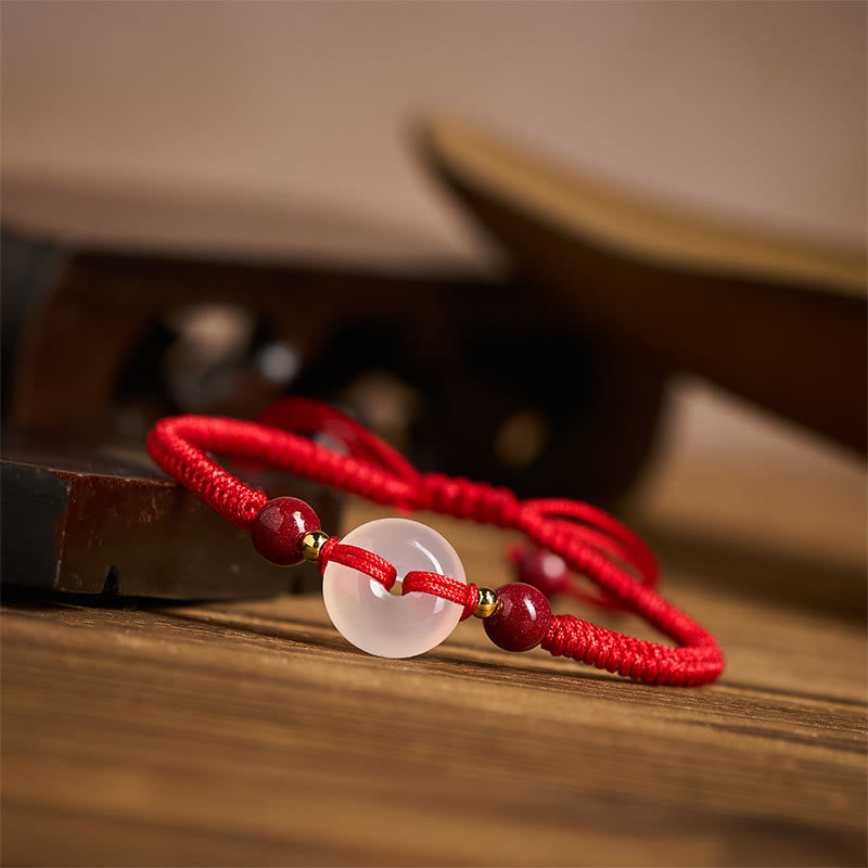 Peace Buckle White Agate Flat Knot Diamond Knot Red String Connection Bracelet