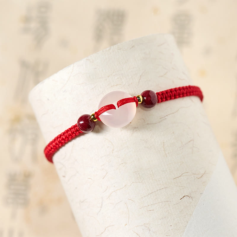 Peace Buckle White Agate Flat Knot Diamond Knot Red String Connection Bracelet