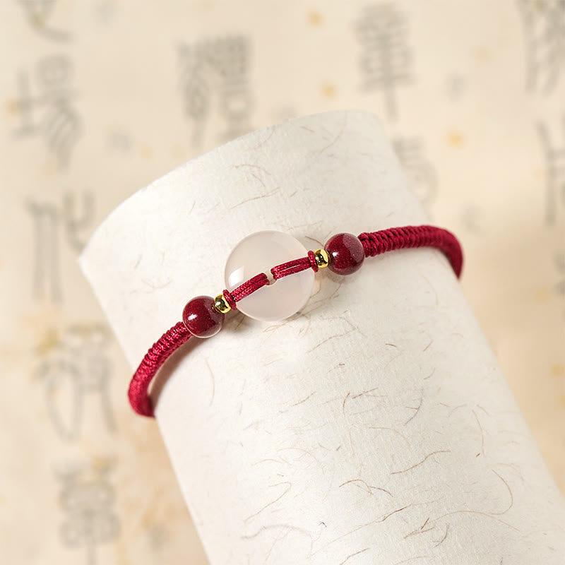 Peace Buckle White Agate Flat Knot Diamond Knot Red String Connection Bracelet
