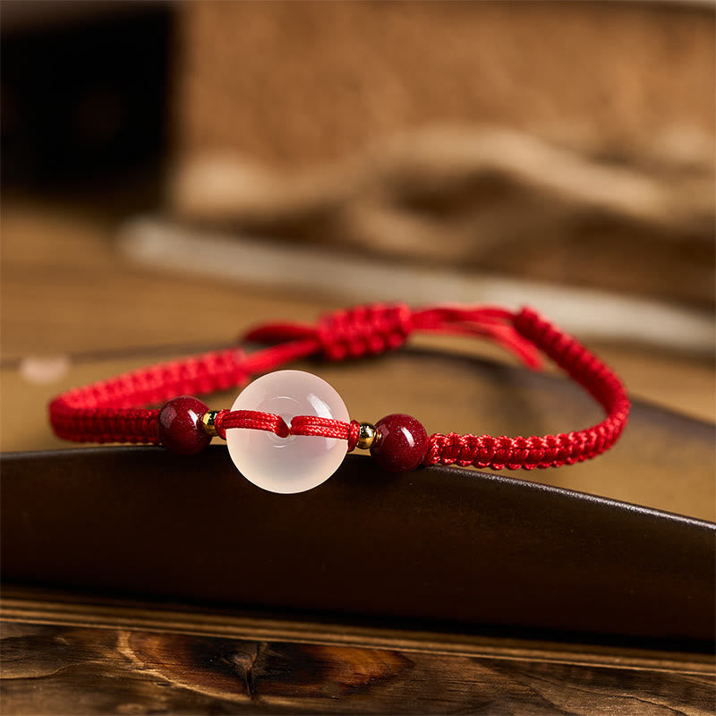 Peace Buckle White Agate Flat Knot Diamond Knot Red String Connection Bracelet
