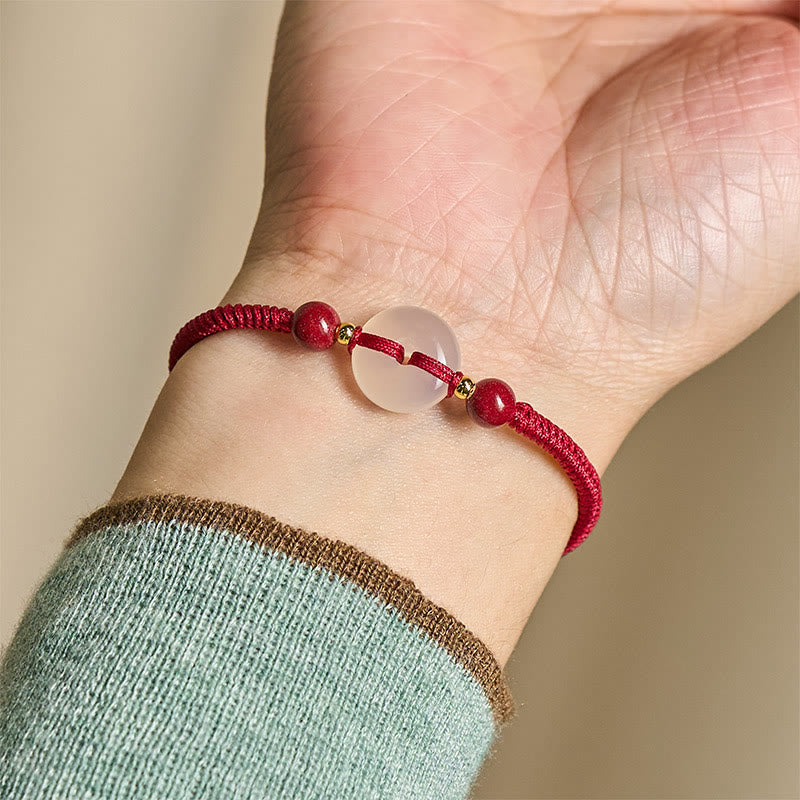 Peace Buckle White Agate Flat Knot Diamond Knot Red String Connection Bracelet