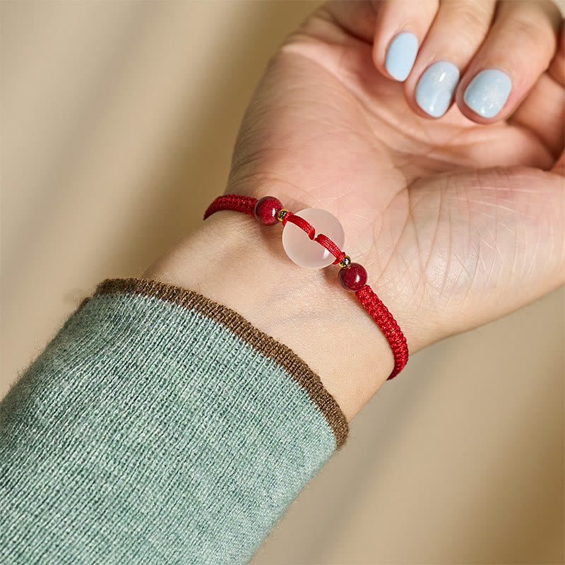 Peace Buckle White Agate Flat Knot Diamond Knot Red String Connection Bracelet