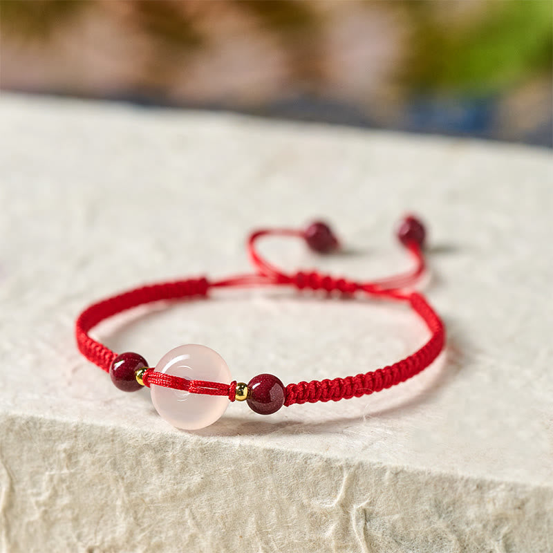 Peace Buckle White Agate Flat Knot Diamond Knot Red String Connection Bracelet