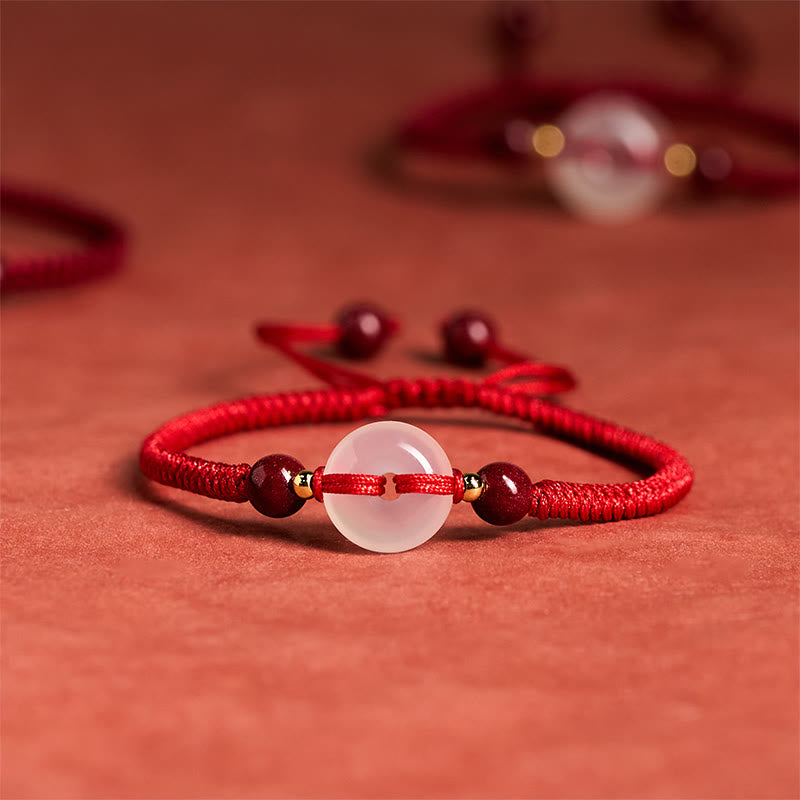 Peace Buckle White Agate Flat Knot Diamond Knot Red String Connection Bracelet