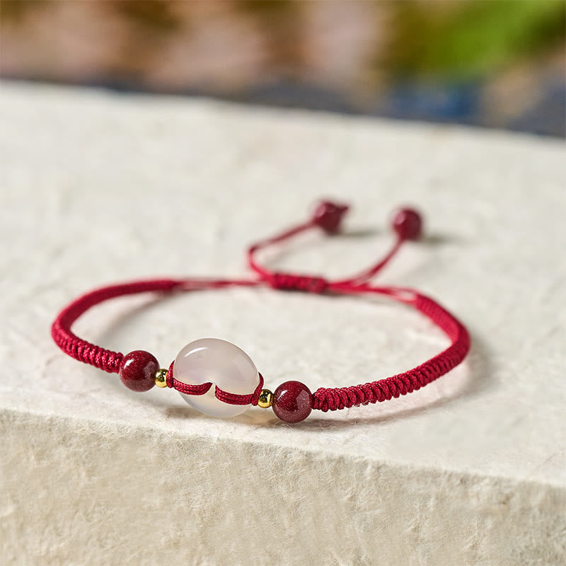 Peace Buckle White Agate Flat Knot Diamond Knot Red String Connection Bracelet