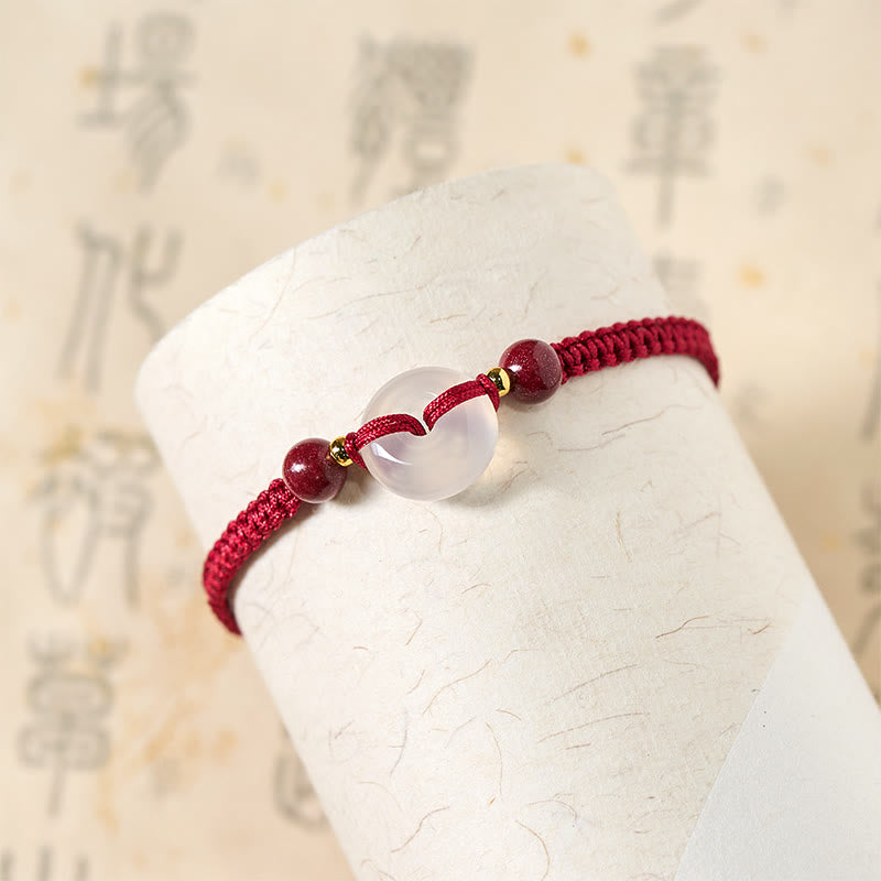 Peace Buckle White Agate Flat Knot Diamond Knot Red String Connection Bracelet