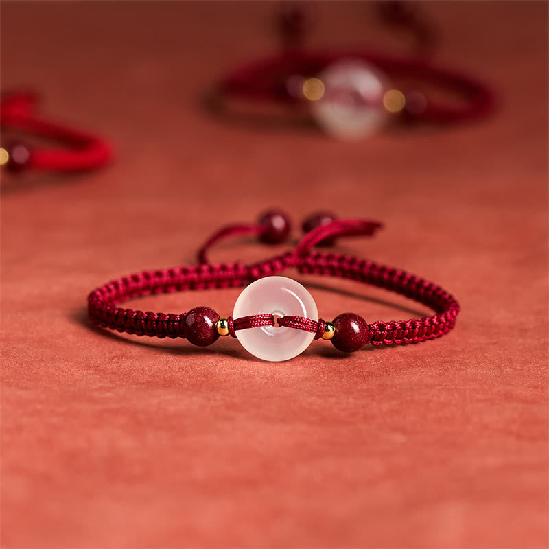 Peace Buckle White Agate Flat Knot Diamond Knot Red String Connection Bracelet