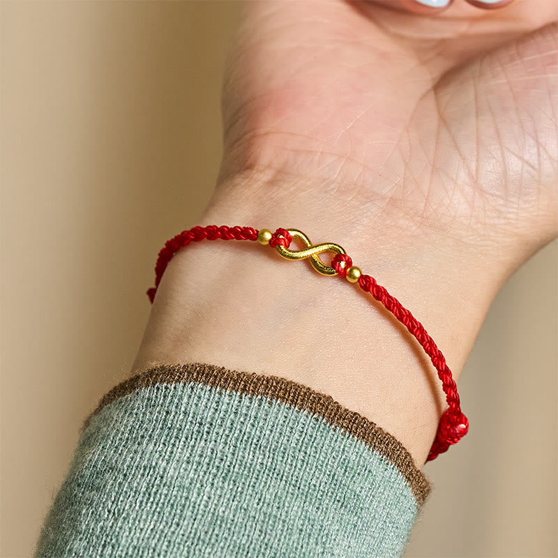 Infinity Charm Brass Red String Adjustable Protection Bracelet