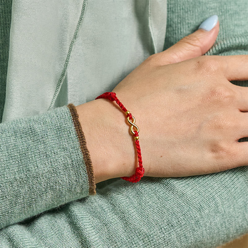 Infinity Charm Brass Red String Adjustable Protection Bracelet