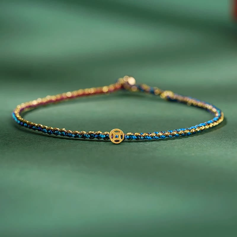 Colorful Rope Luck Coin Bead Abundance Extra Thin Braided Bracelet