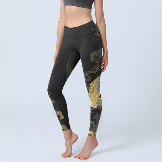 Soaring Phoenix Cloud Pattern Print Gym Leggings Women's Yoga Pants