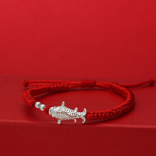 999 Sterling Silver Koi Fish Design 990 Sterling Silver Bead Red String Luck Bracelet