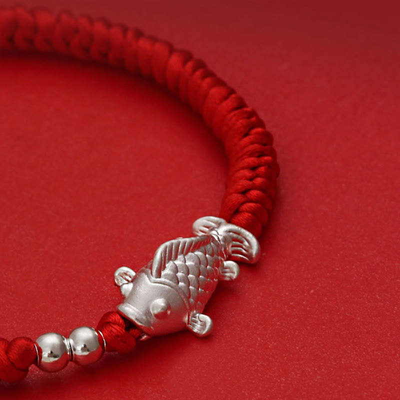 999 Sterling Silver Koi Fish Design 990 Sterling Silver Bead Red String Luck Bracelet