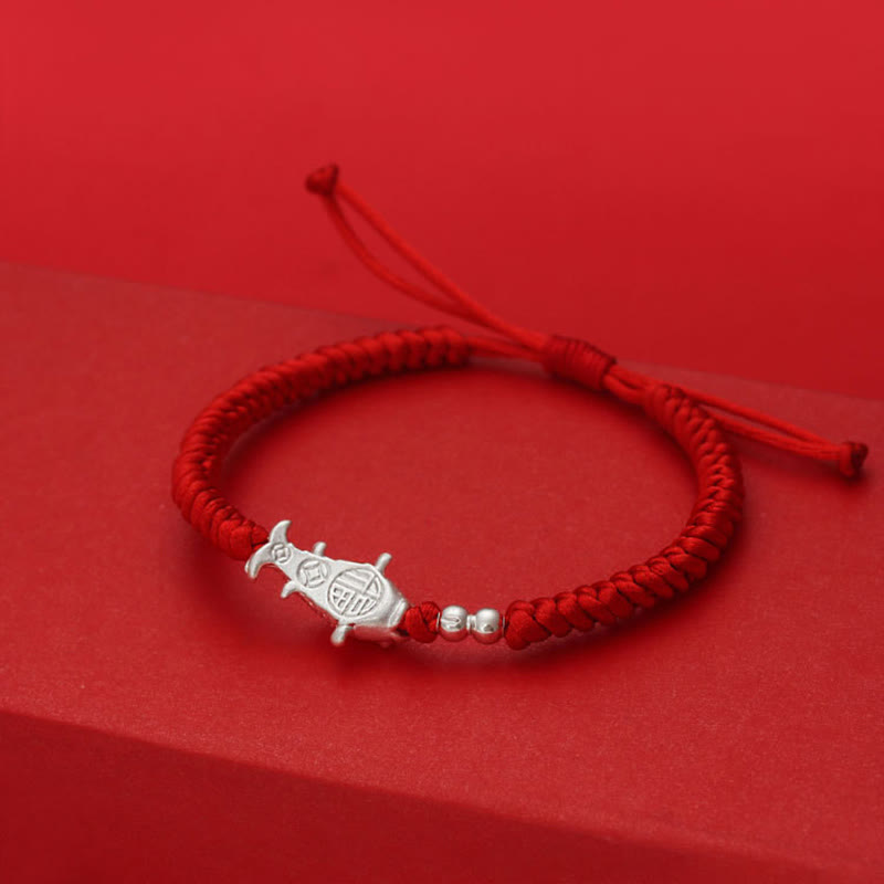 999 Sterling Silver Koi Fish Design 990 Sterling Silver Bead Red String Luck Bracelet