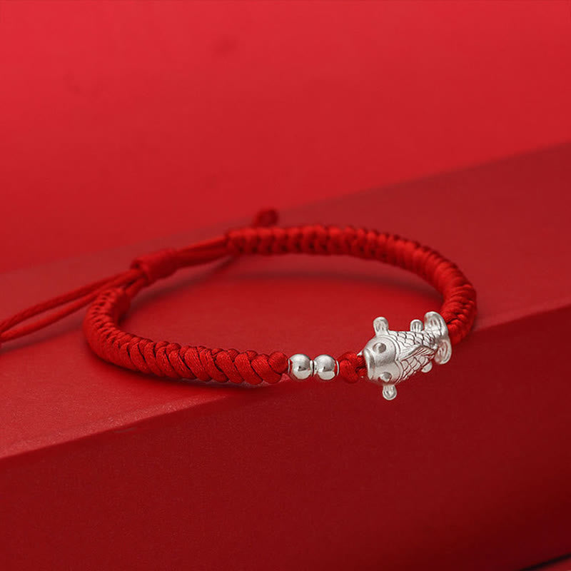 999 Sterling Silver Koi Fish Design 990 Sterling Silver Bead Red String Luck Bracelet