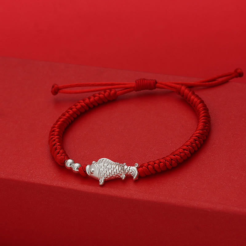 999 Sterling Silver Koi Fish Design 990 Sterling Silver Bead Red String Luck Bracelet