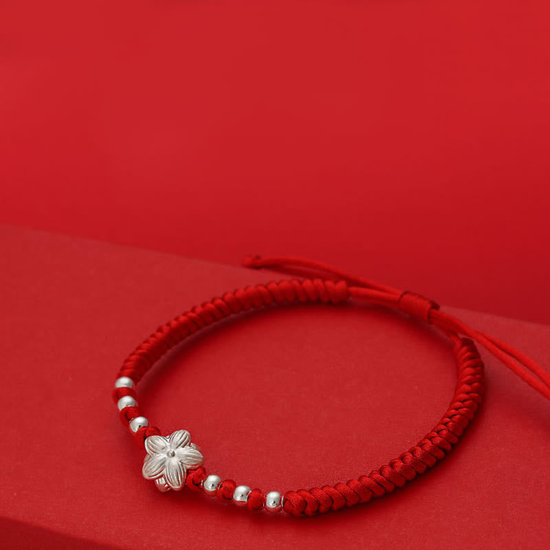 999 Sterling Silver Lotus Symbol 990 Sterling Silver Bead Red String Luck Bracelet