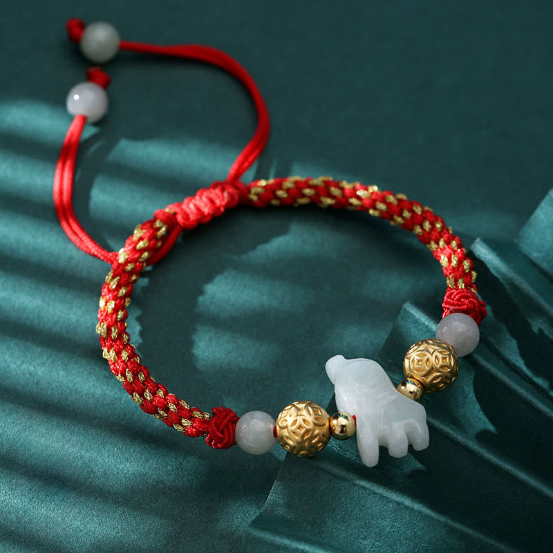 Chinese Zodiac Jade Silver Beads Year Of The Horse Red String Luck Bracelet