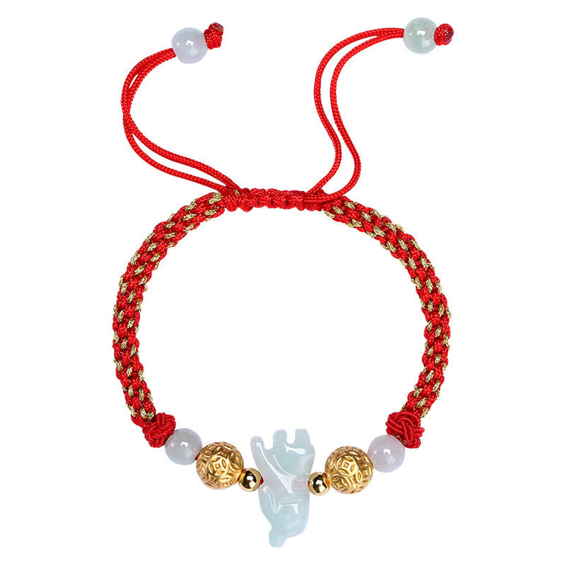 Chinese Zodiac Jade Silver Beads Year Of The Horse Red String Luck Bracelet