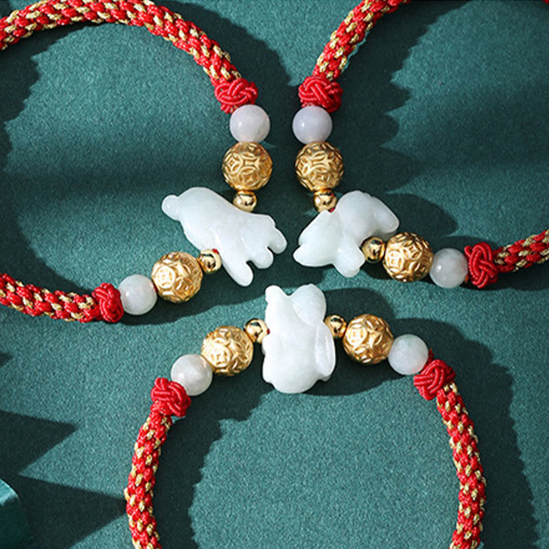 Chinese Zodiac Jade Silver Beads Year Of The Horse Red String Luck Bracelet