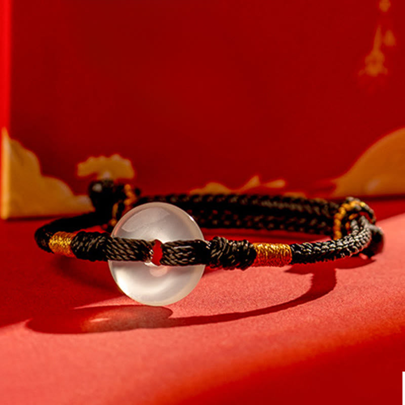 White Chalcedony Peace Buckle Braided Connection Bracelet