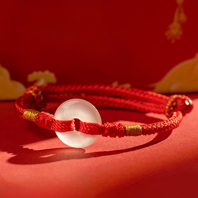 White Chalcedony Peace Buckle Braided Connection Bracelet