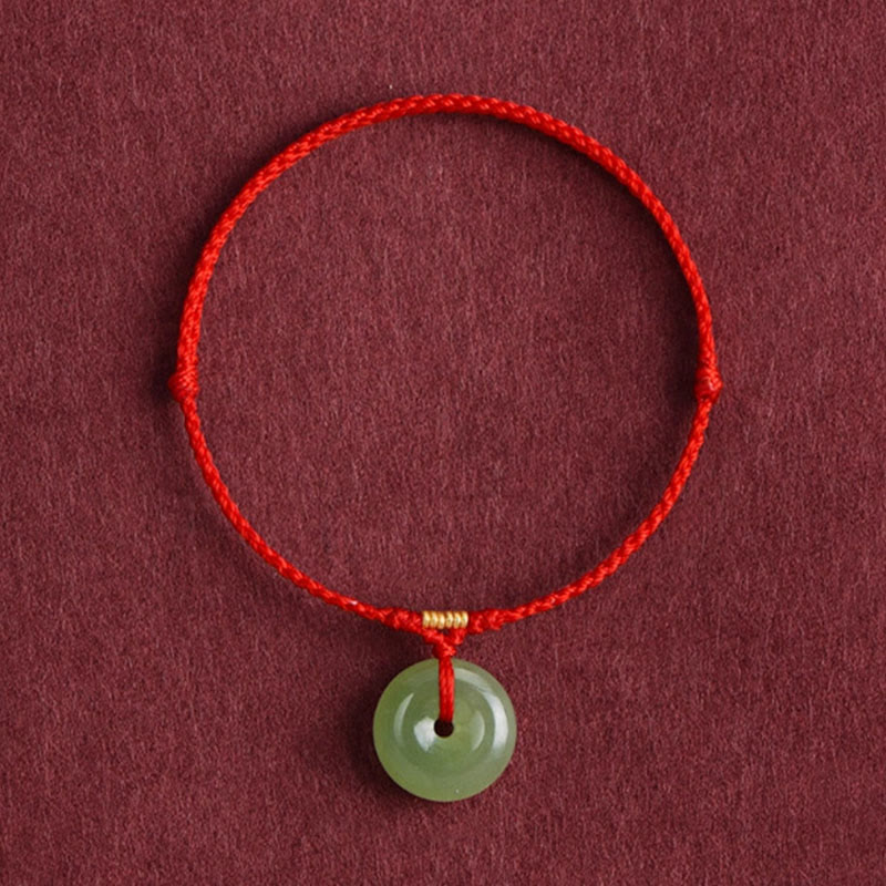 Natural Hetian Jade Peace Buckle String Abundance Bracelet Anklet