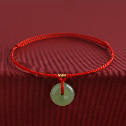 Natural Hetian Jade Peace Buckle String Abundance Bracelet Anklet