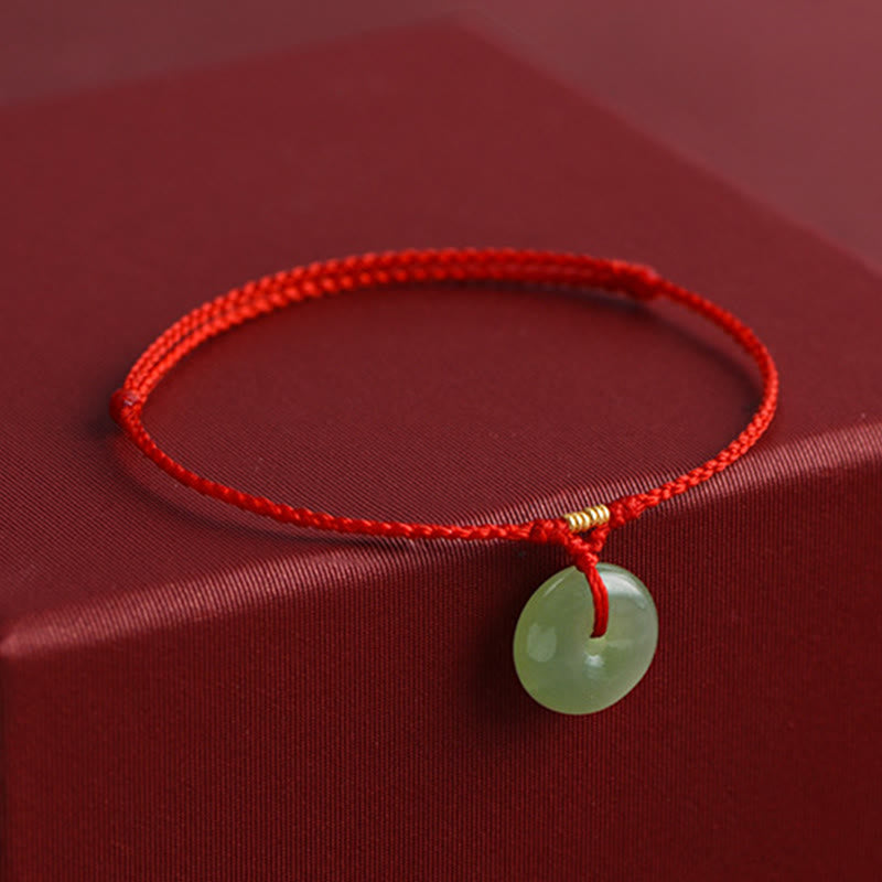Natural Hetian Jade Peace Buckle String Abundance Bracelet Anklet