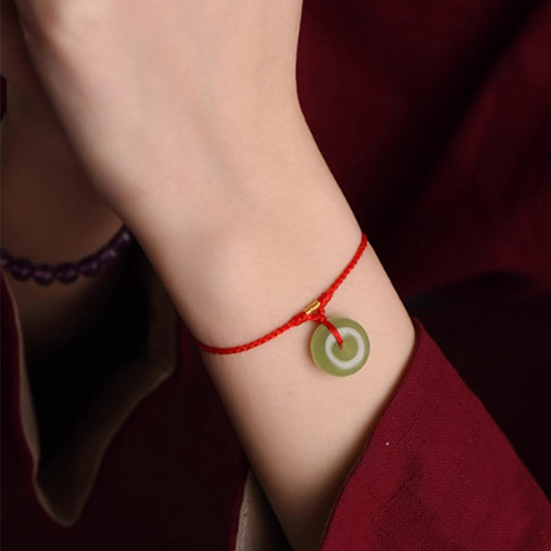 Natural Hetian Jade Peace Buckle String Abundance Bracelet Anklet