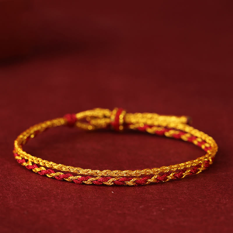999 Gold Beads Copper Coin Double Wrap Golden Red String Connection Braided Bracelet