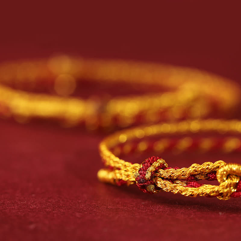 999 Gold Beads Copper Coin Double Wrap Golden Red String Connection Braided Bracelet