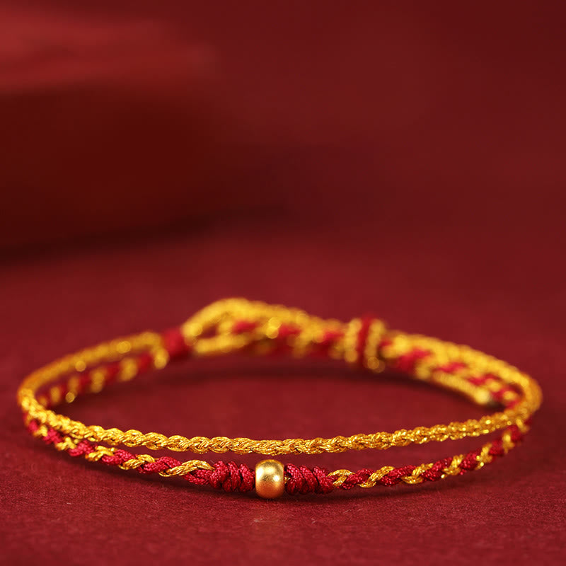 999 Gold Beads Copper Coin Double Wrap Golden Red String Connection Braided Bracelet
