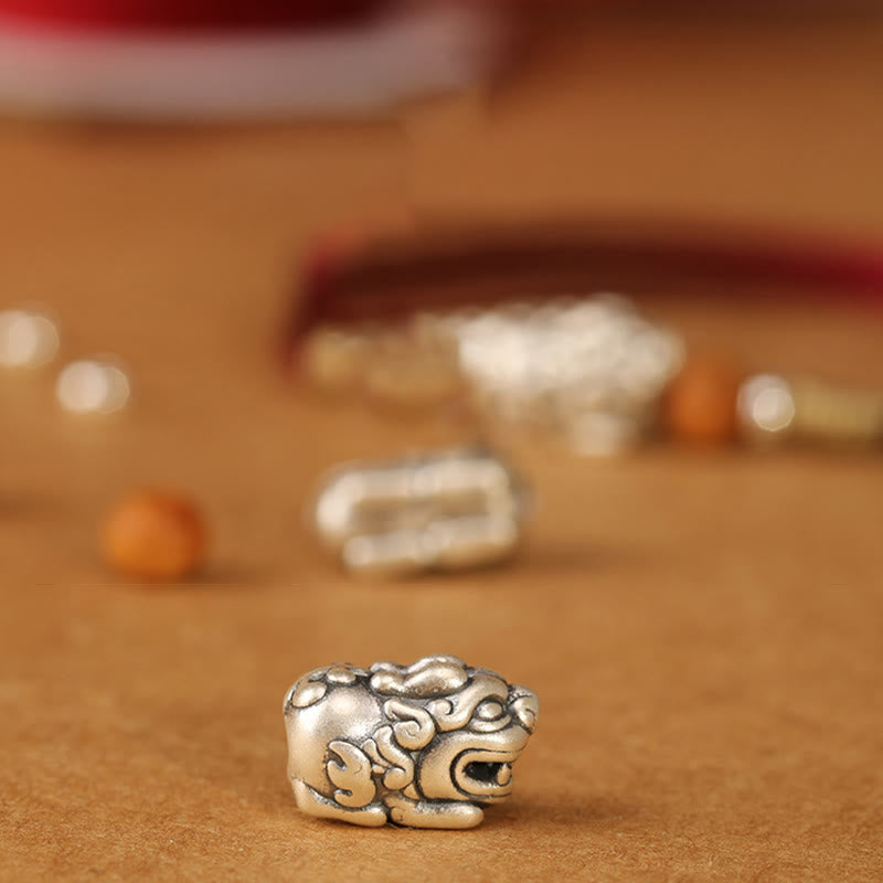 999 Sterling Silver Pixiu Charm Peach Wood Bead Handmade String Braided Luck Bracelet Anklet