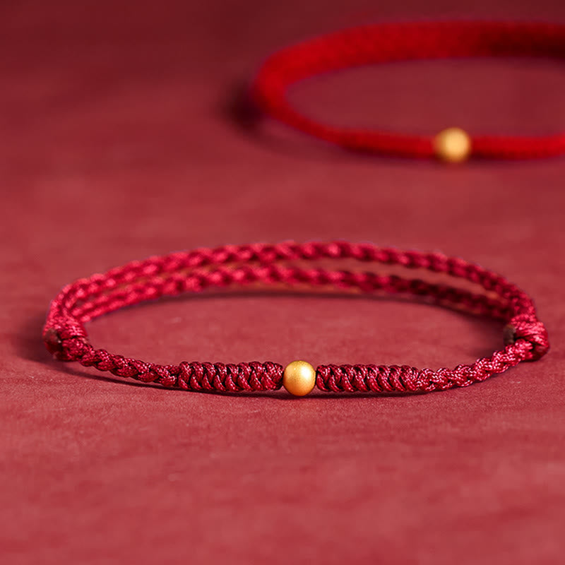 925 Sterling Silver Plated Gold Single Bead Strength Braided Red Rope Bracelet Anklet