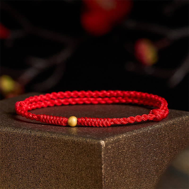 925 Sterling Silver Plated Gold Single Bead Strength Braided Red Rope Bracelet Anklet