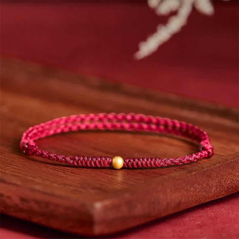 925 Sterling Silver Plated Gold Single Bead Strength Braided Red Rope Bracelet Anklet