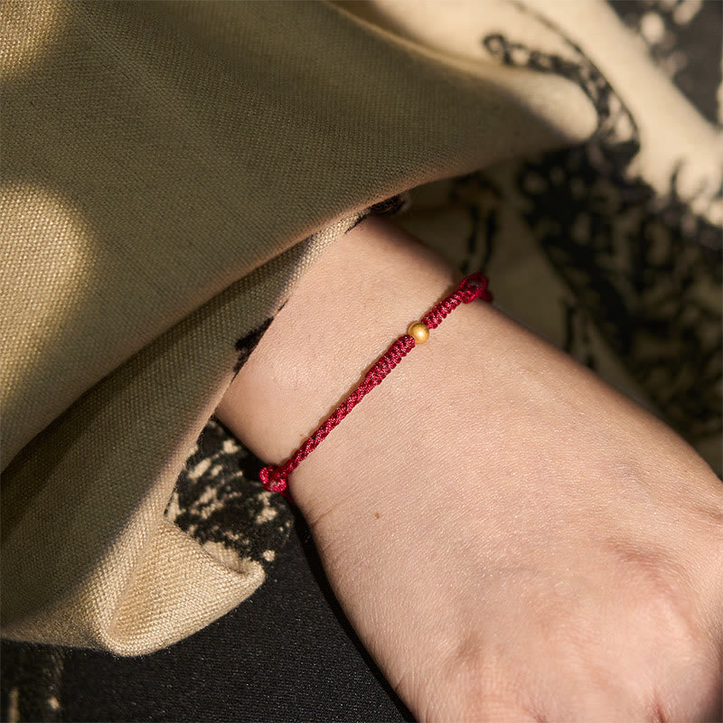 "A Simple Wish for You" 925 Sterling Silver Plated Gold Single Bead Red Rope Bracelet Anklet Includes Gift Message Card