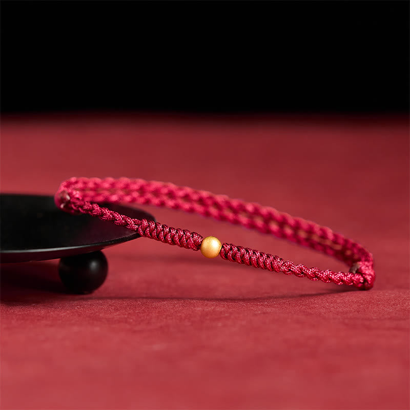 "A Simple Wish for You" 925 Sterling Silver Plated Gold Single Bead Red Rope Bracelet Anklet Includes Gift Message Card