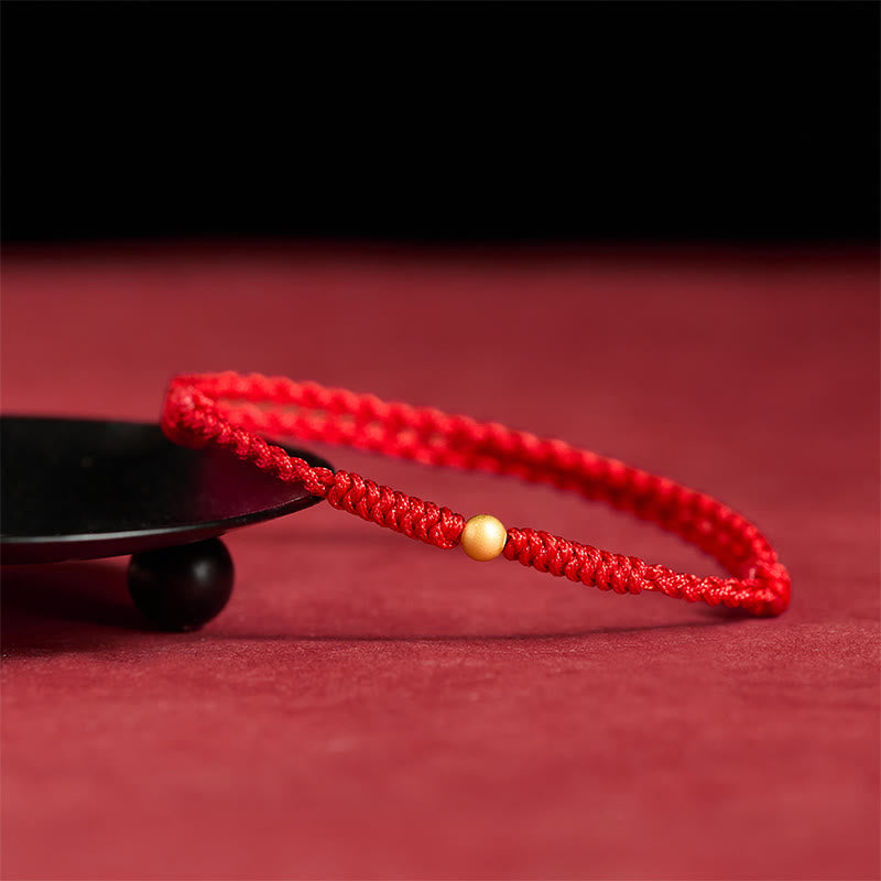 "A Simple Wish for You" 925 Sterling Silver Plated Gold Single Bead Red Rope Bracelet Anklet Includes Gift Message Card