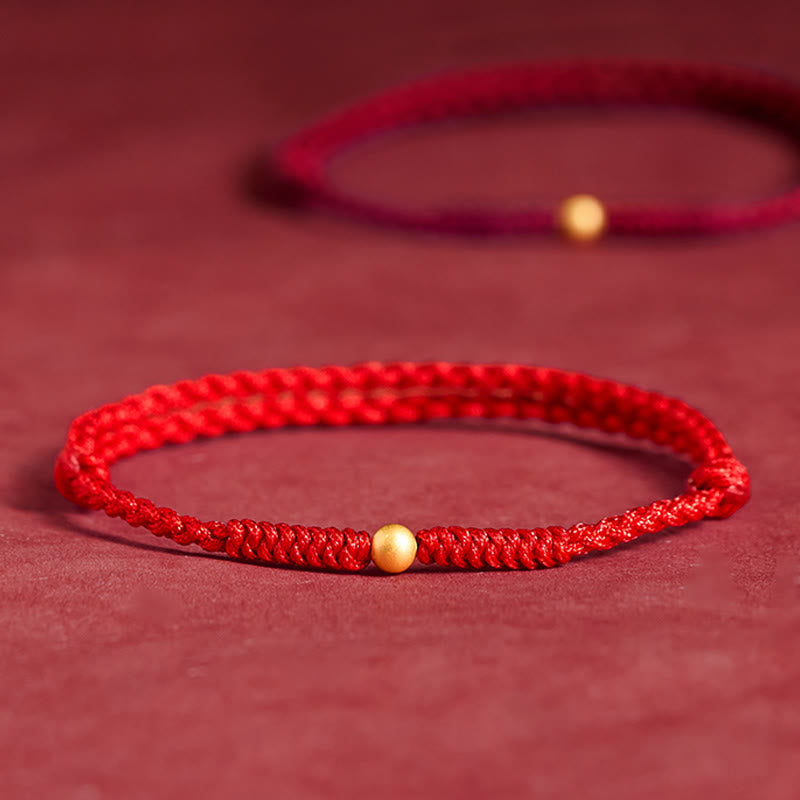 925 Sterling Silver Plated Gold Single Bead Strength Braided Red Rope Bracelet Anklet