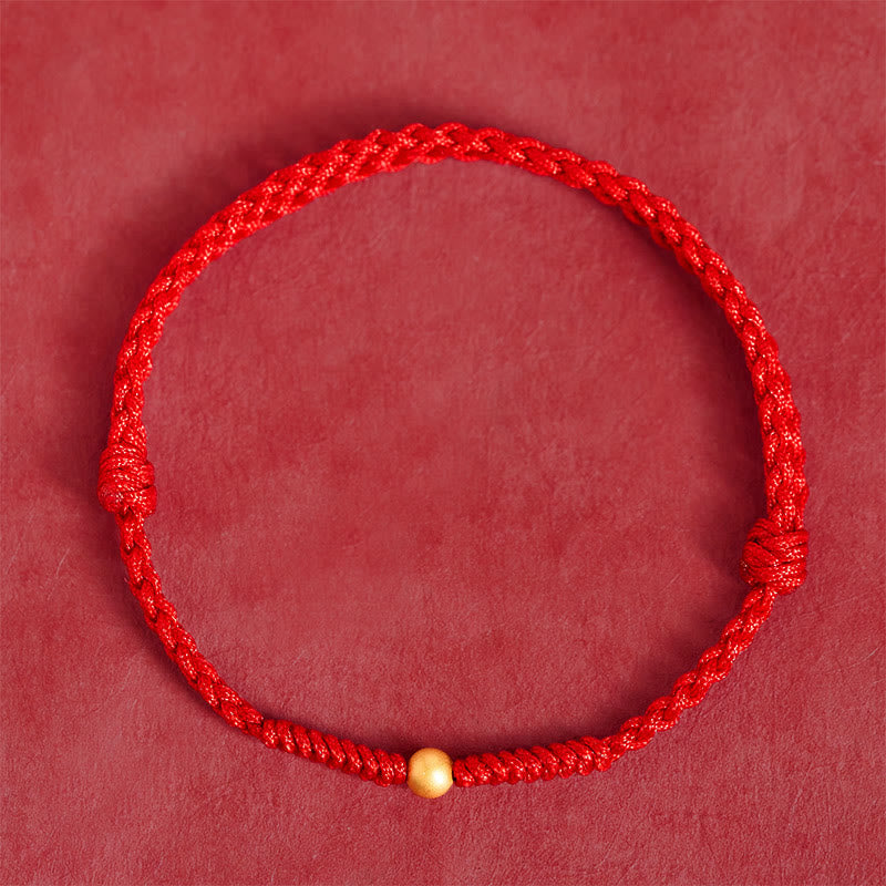 925 Sterling Silver Plated Gold Single Bead Strength Braided Red Rope Bracelet Anklet