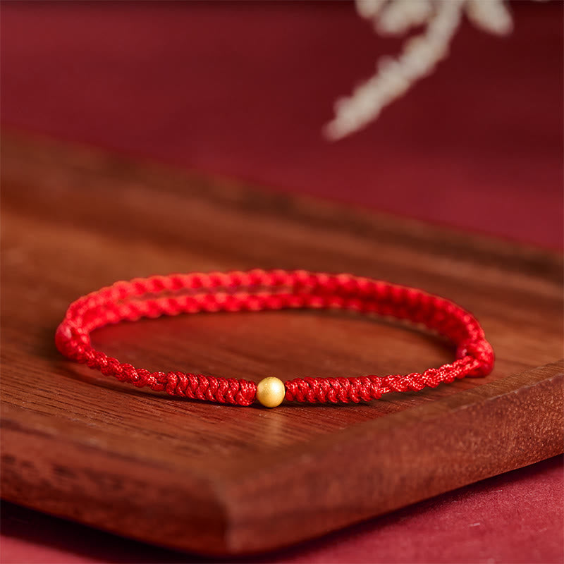 925 Sterling Silver Plated Gold Single Bead Strength Braided Red Rope Bracelet Anklet