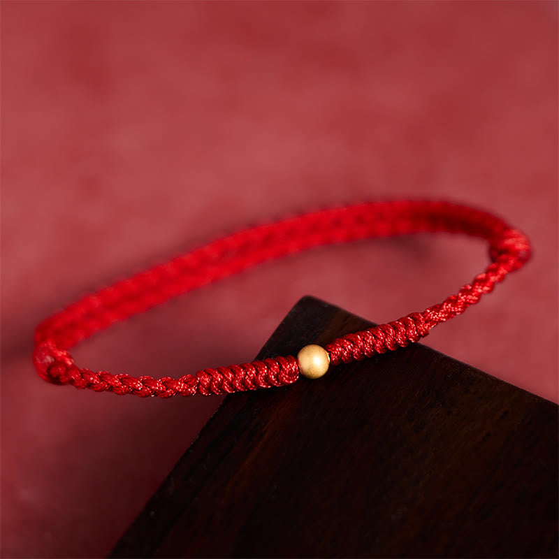 925 Sterling Silver Plated Gold Single Bead Strength Braided Red Rope Bracelet Anklet