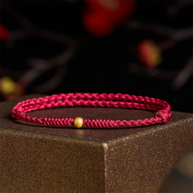 925 Sterling Silver Plated Gold Single Bead Strength Braided Red Rope Bracelet Anklet