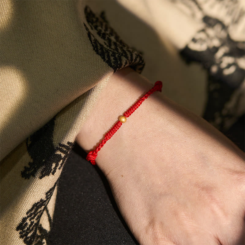 925 Sterling Silver Plated Gold Single Bead Strength Braided Red Rope Bracelet Anklet