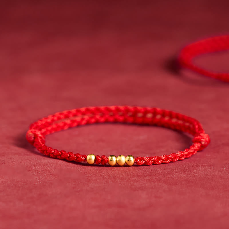 925 Sterling Silver Plated Gold Beads Red String Connection Adjustable Bracelet