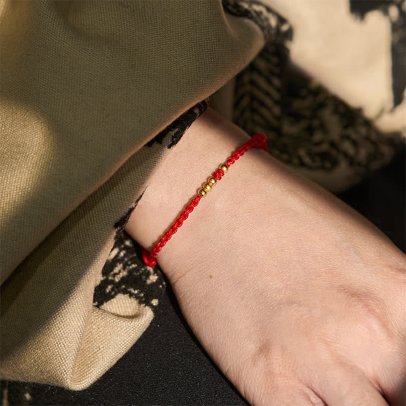 "Blessings for Clear Connections" 925 Sterling Silver Plated Gold Beads Red String Bracelet Includes Gift Message Card