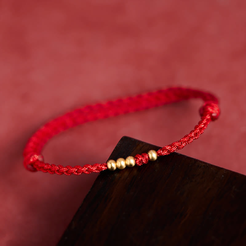 925 Sterling Silver Plated Gold Beads Red String Connection Adjustable Bracelet